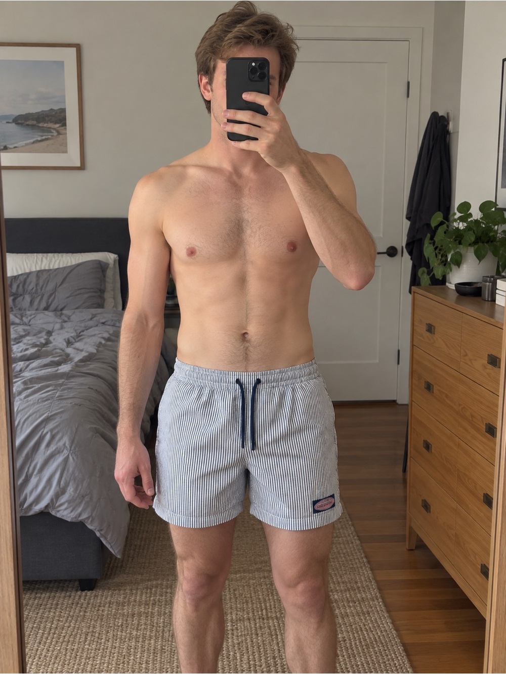 Vineyard Vines Light Blue and White Striped Seersucker Swim Trunks